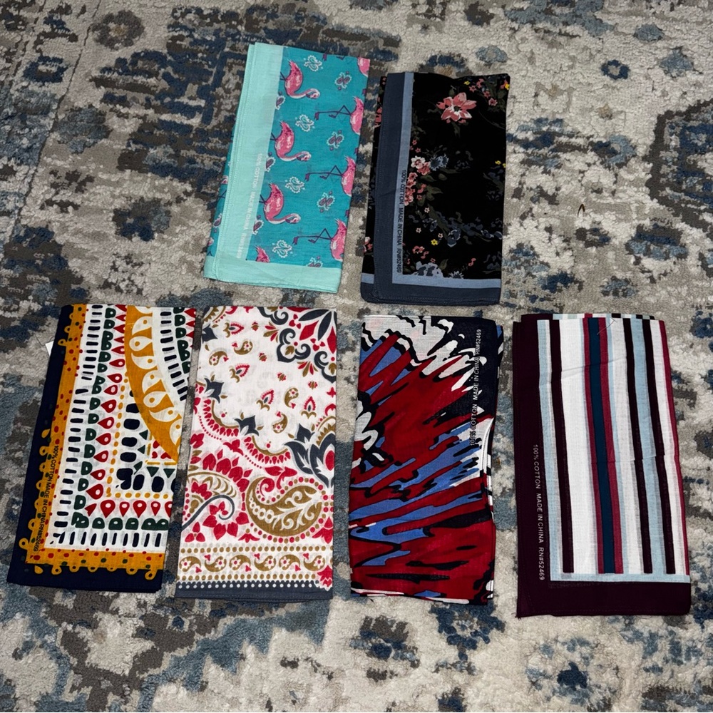 Set of 6 bandanas Colorful Patterned Scarves Set